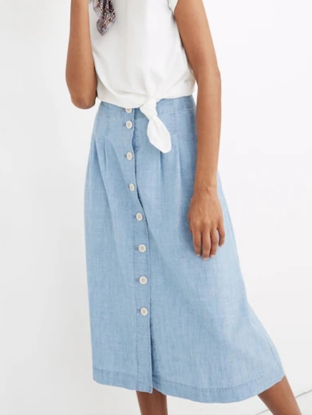 Madewell Light Blue Button-Front Midi Skirt